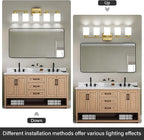 Brushed Gold Bathroom Light Fixtures, 5-Light Modern Vanity Light Over Mirror, Wall Sconces with Milky White Frosted Glass Shades, E26 Socket (Bulbs Not Included)