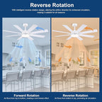52 Inch Ceiling Fans with Lights and Remote/APP Control, Modern Ceiling Fan for Bedroom Living Room Patio Porch Indoor Outdoor, 6 Speeds, Reversible Quiet Motor, 8 Wood Blades, White