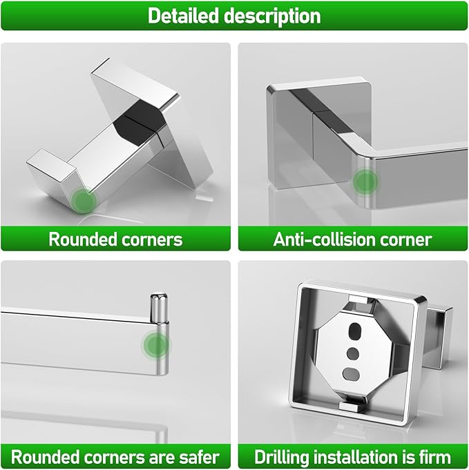 5-Pieces Bathroom Hardware Set Polished Chrome Towel Racks for Bathroom SUS304 Stainless Steel Towel Bar 23.6 Inch Bathroom Towel Holder Set Wall Mounted