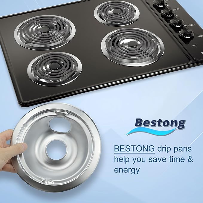 Chrome Range Drip Pans compatible with GE, Hotpoint and Kenmore Electric Stove - Replacement for WB31T10010, WB31T10011 (4 Pack, 2pcs 6" and 2pcs 8")