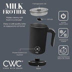 COOK WITH COLOR 4-in-1 Electric Milk Steamer and Frother - 2-Minute Heating and Frothing, Hot and Cold Foam Maker for Coffee, Latte, Cappuccino, Macchiato, Milk Warmer, Auto Shut Off, Black