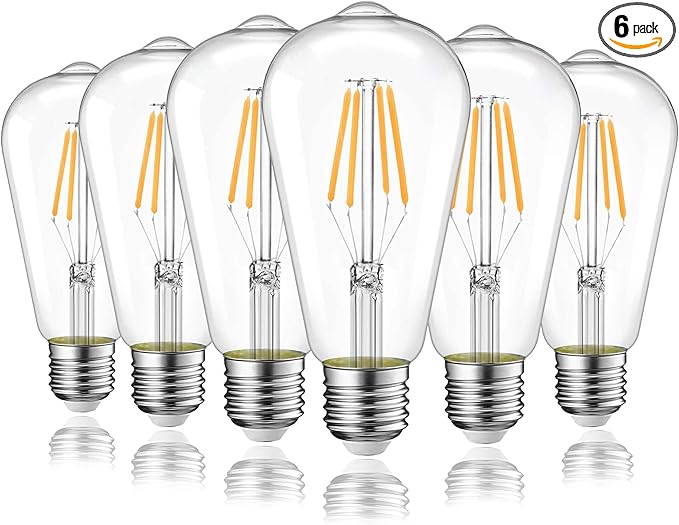 Inlight ST19 Dimmable 5W LED Light Bulb, E26 Base, Bright White(4000K), 6-Pack, 50-Watt Equivalent Vintage Edison Light Bulb with Clear Glass and Filament Design, ETL Listed, IN-0512-6-CG-40