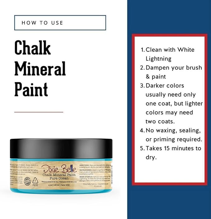 Dixie Belle Paint Company Chalk Finish Furniture Paint - Pure Ocean (4oz) - Matte Bright Teal Chic Chalk Mineral DIY Furniture Paint