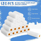 Nuogo 120 Pcs 4 Inch Foam Paint Roller Mini High Density Foam Roller Refills Paint Edger Tool for Walls Brings Smooth Finishes Flat Surfaces (White)