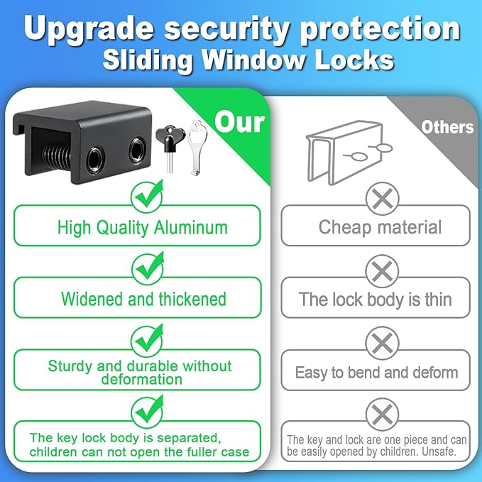 Sliding Window Locks (10 Sets), Secure Window Lock with Key, Window Locks for Up and Down Windows & Horizontal Sliding Windows, Adjustable Window Lock, Sturdy and Durable, Does Not Deform.