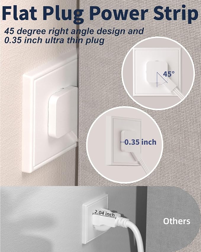 16-in-1 Surge Protector Power Strip with Multi-Function Stand, 6 Outlets with 2 USB-C (20W PD) and 2 USB-A (18W) Ports, 6FT Extension Cord for Home Office Desktop and Dorm (White)