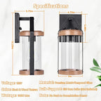 2-Pack Outdoor Light Fixtures, Waterproof Modern Exterior Wall Lantern Porch Lights, Black Wall Sconce with Clear Ribbed Glass, Outside Light with Wood Texture for House, Bulbs Not Included