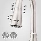 Pfister Rosslyn Kitchen Faucet with Pull Down Sprayer and Soap Dispenser, Single Handle, High Arc, NSF Certified, Spot Defense Stainless Steel Finish, F5297RSSRGS