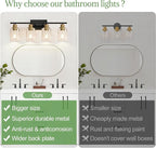 4-Light Bathroom Light Fixtures, Black and Gold Modern Vanity Lights with Clear Glass Shades, Bathroom Wall Lamp for Mirror Living Room Cabinet Bedroom Porch