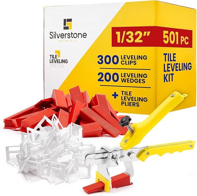 501 Pcs Tile Leveling System with 1/32" (1mm) Tile Spacers, Tile Wedges and Tile Leveling Clips - Saves Time for Perfect and Precise DIY Installation of Ceramic Tiles - With Leveler Tool (Pliers)