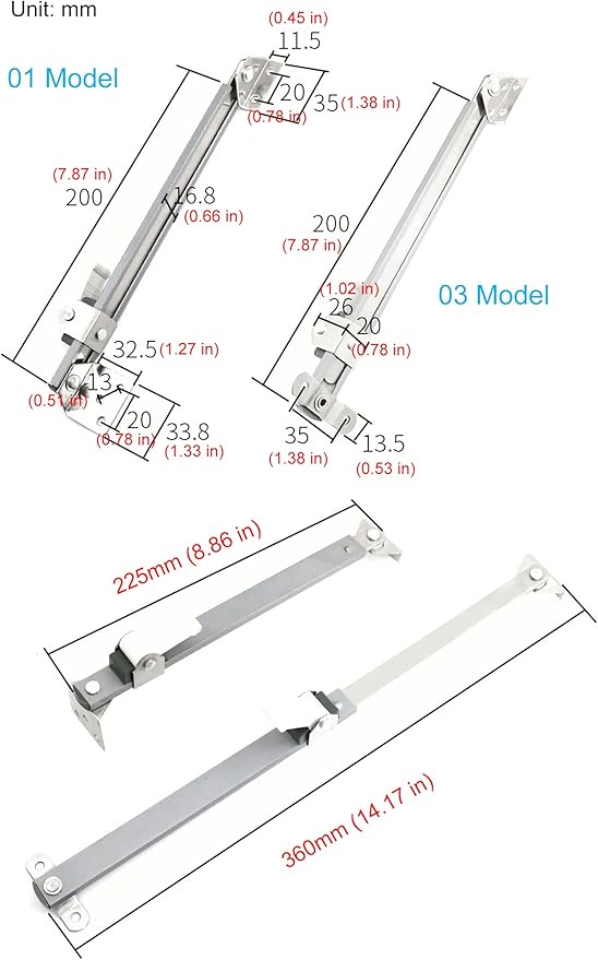Casement Window Hinges - Windproof Stays, Latch & Brace, Angled Base, Sprayed Silver, 2 Pair