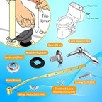 Boltigen Universal Front Angle Mount Toilet Handle, Chrome Finish Toilet Tank Flush Handle Lever, Toilet Trip Lever Handle Replacement Kit with 1pc Stainless Steel Flapper Chain