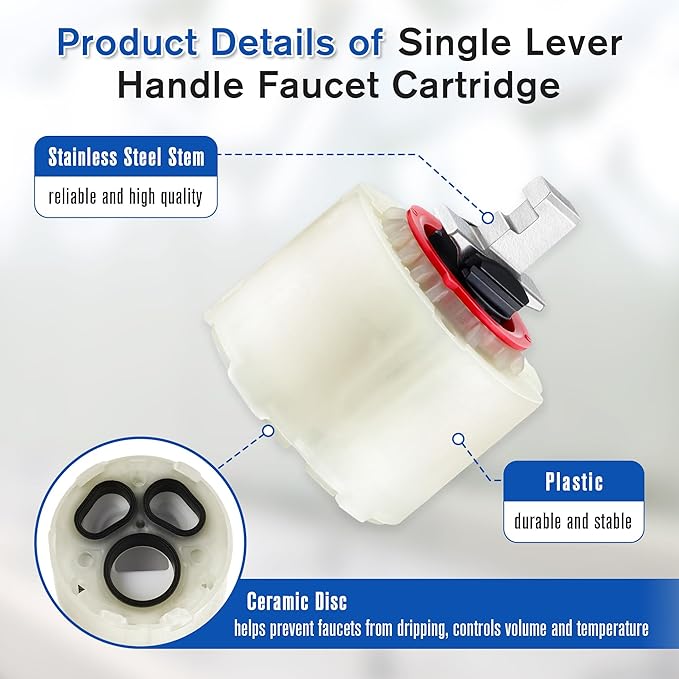 Enhon 2 Pack Shower Faucet Cartridge Compatible with 023529-0070A, Compatible with American Standard Single handle kitchen bathroom Tub/Shower, 47 MM with Seals, Kitchen Ceramic Faucets Cartridge