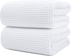 POLYTE Microfiber Quick Dry Lint Free Bath Sheet, 70 x 35 in, Set of 2 (Waffle Weave)