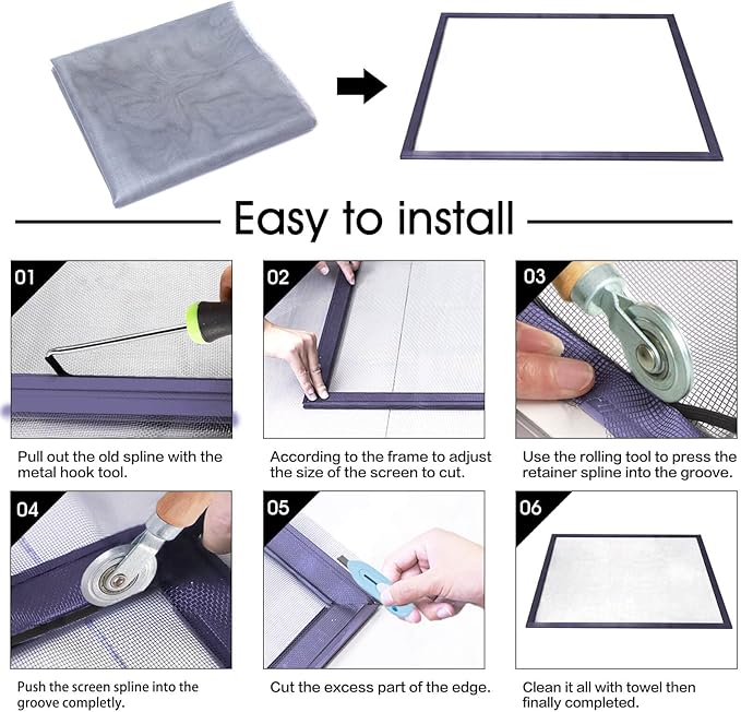 Windows Screen and Screen Door Replacement, 48"x118" Durable Fiberglass Screen Mesh- Window Screen & Sliding Screen Door Repair for Patio and Windows, Tooltriz