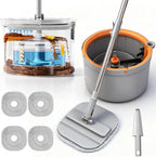 Mop and Bucket Set, Spin Mop with Dirty Water Self Separation System with 4 Mop Head Replacement, Self Cleaning Mops and Buckets System with Mop Scraper for Household Use Floor Cleaning
