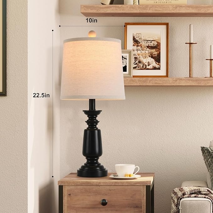 Terpsichore Lamps Set of 2 Modern Farmhouse Table Lamp Bedside Reading Lights Living Room End Lamps Bedroom Night Light,High 22.5 Inch,Matte Black,with Fabric Lamp Shade,Bulb Not Included