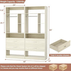 4FT Closet System with 4 Wood Drawers, 48" Closet Organizer System with 10+ Small Shelves & 2 Hanging Rods, Walk-in/Nursery Closet Systems, Set of 2, White Oak (48" L x 15" W x 80" H)
