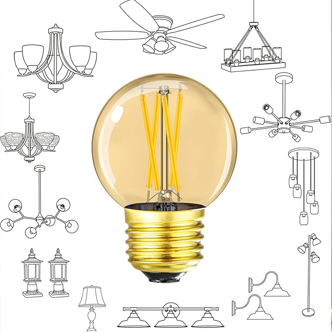 Leools G16.5 E26 led Bulb 4W Equal 40 watt Vintage LED Edison Bulb AC120V 400LM 2700K Amber Warm White Clear Dimmable LED Bulb for Ceiling Fan Light Bulbs,Appliance and Refrigerator Light Bulb 6Pcs