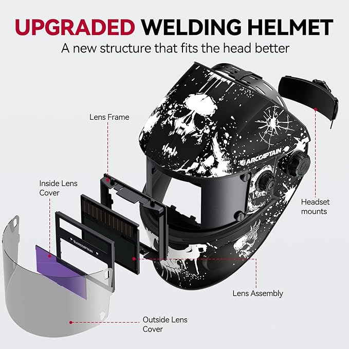 ARCCAPTAIN True Color Auto Darkening Welding Helmet with Upgraded Arc Sensor, 1/1/1/1 Top Optical Clarity Solar Power Welding Hood, 1/25000s Response Time, 4/9-13 for TIG MIG ARC, Describe