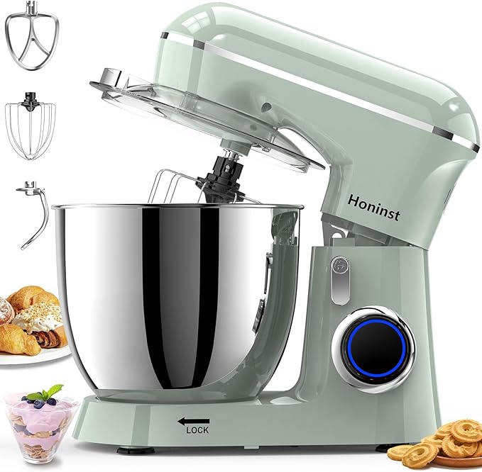 Stand Mixer, 6.5QT 10-Speed Tilt-Head Electric Stand Mixer, 3-In-1 Kitchen Mixer with Bowl, Dough Hook, Whisk and Beater, Food Mixer for Baking, Cake and Most Home Cooks, Green