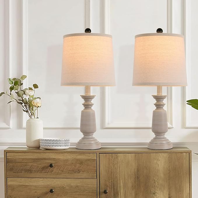 Terpsichore Lamps Set of 2 Modern Farmhouse Table Lamp Bedside Reading Lights Living Room End Lamps Bedroom Night Light,High 22.5 Inch,Light Wood Grain,with Fabric Lamp Shade,Bulb Not Included