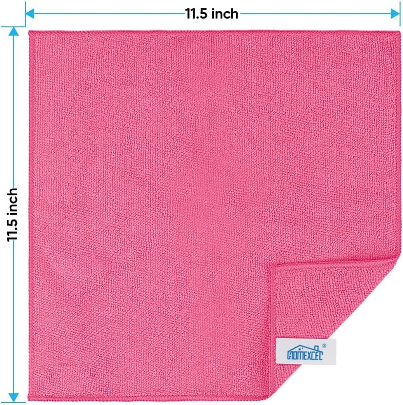 HOMEXCEL Pink Microfiber Cleaning Cloth, 24 Pack Cleaning Towels for Kitchen, Lint Free, Scratch-Free, Highly Absorbent, and Reusable Cleaning Rags for House, Window and Glass, Cars, 11.5 X11.5 inch