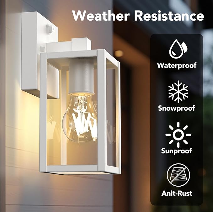 PARTPHONER Dusk to Dawn Outdoor Light Fixtures, 2-Pack Sensor Porch Lights, Waterproof Exterior Wall Sconce Lighting Lamp, Waterproof Wall Lantern for House, Doorway, Garage (White)