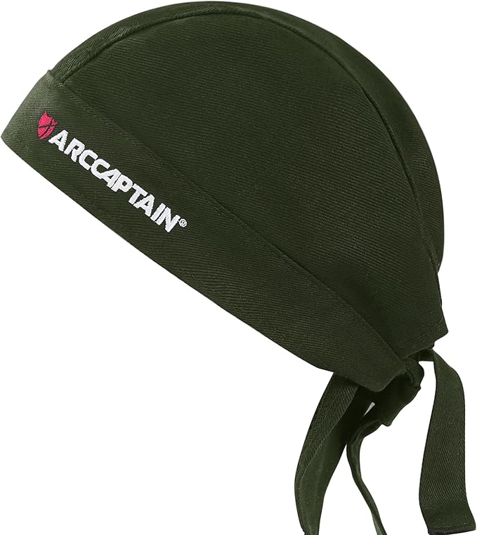 ARCCAPTAIN 2PC Welding Doo Rag, Welding Cap, Protective Welders Cap, Welding Hats for Men, Fireproof Cotton and Durable for Safety, Olive-green, M Size