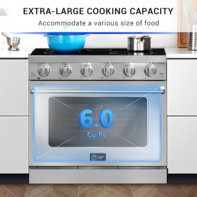 CT Copper Tailor 36 Inch Electric Range with Convection Oven,Freestanding Oven, 6.0 cu. ft. Capacity,in Stainless Steel