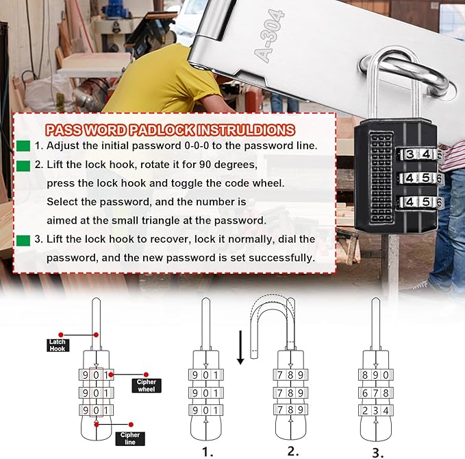 5 Inch Door Locks Hasp Latch 2 Pack,304 Stainless Steel Safety Padlock Clasp Hasp Lock Latch with Combo Lock & Padlock,Heavy Duty Gate Latch Lock with Screws