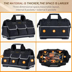 FASTECH 22-inch Wide Mouth Tool Bag with Water Proof Molded Base, Waterproof Tool Organizer Bag for Men with Adjustable Shoulder Strap (22INCH)