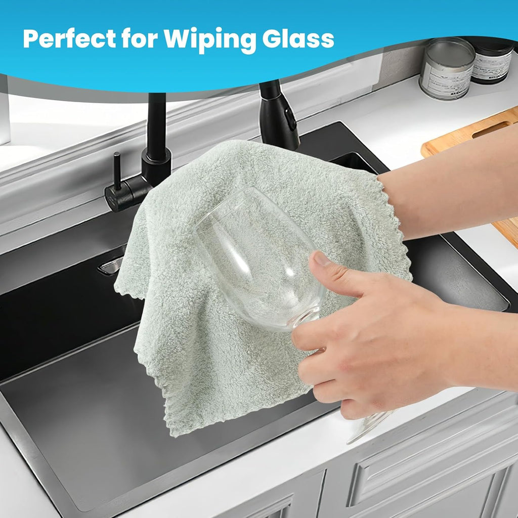 12 Pack Cleaning Cloth,Ultra Soft Absorbent Quick Drying Microfiber Cleaning rags,No scratches,Reusable,Washable,Lint Free Cleaning Towels for Kitchen,Window,Glass,car,11.8"×11.8"(Light Green)