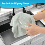 12 Pack Cleaning Cloth,Ultra Soft Absorbent Quick Drying Microfiber Cleaning rags,No scratches,Reusable,Washable,Lint Free Cleaning Towels for Kitchen,Window,Glass,car,11.8"×11.8"(Light Green)