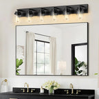 IZORRO Bathroom Vanity Light Fixture, 6-Light 43 Inch Matte Black Bathroom Light Fixtures Over Mirror, with Clear Glass Shade, Modern Farmhouse Vanity Lights, Rustic Restroom Lighting Fixtures