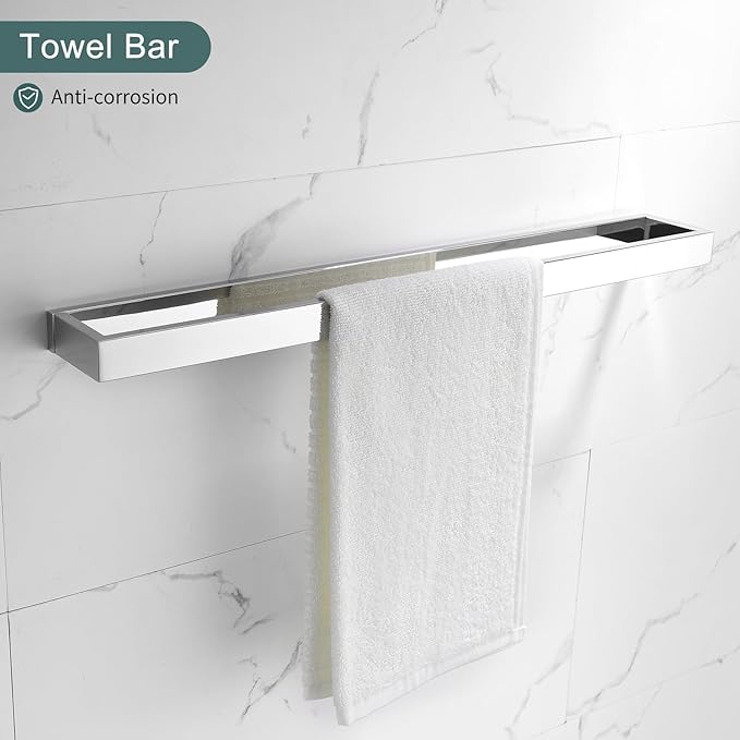 TNOMS 4-Pieces Bathroom Hardware Set, Polished Chrome Towel Bar Set, Wall Mounted Stainless Steel Bathroom Hardware Accessories Set, 23.6 inch