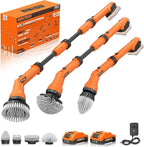 2 Battery Electric Spin Scrubber, 1000RPM Cordless Cleaning Brush Waterproof with 20V Power Supplied, Adjustable Extension Handle, 4 Replaceable Cleaning Heads, Hook, Gloves - for Tub/Tile/Wall/Floor
