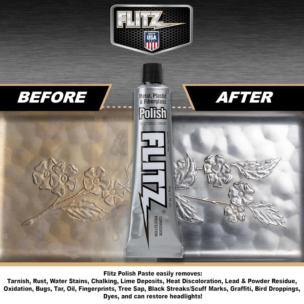 Flitz Multi-Purpose Metal Polish Paste - 1.76oz Tube of USA-Made Chrome Polish - Works on Stainless Steel, Aluminum, Plastic, Jewelry and Cars - Non-Abrasive Cleaner & Rust Remover (1 Pack)