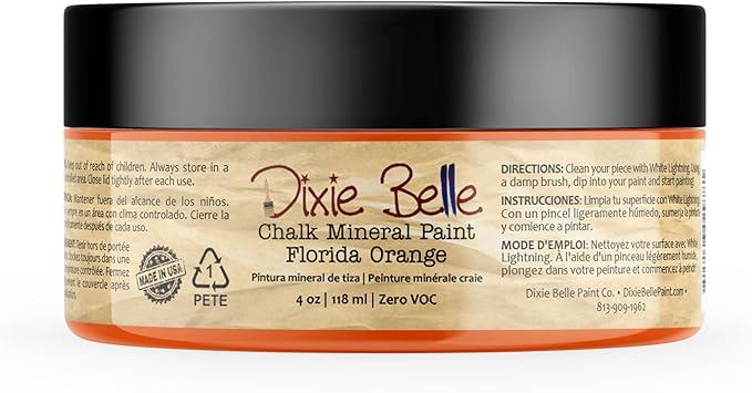 Dixie Belle Paint Company Chalk Finish Furniture Paint - Florida Orange (4oz) - Matte Bright Orange Chic Chalk Mineral DIY Furniture Paint