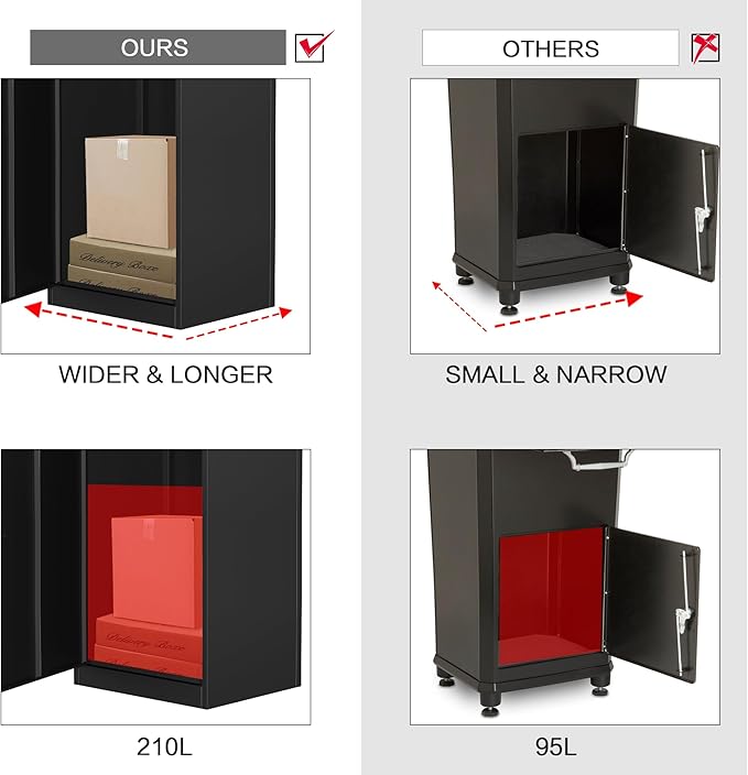 Package Delivery Boxes for Outside,Enlarged Porch Box for Packages with Coded Lock,Large Space,Waterproof,Cold-Rolled Steel Package Lock Box (19.7”x16.1”x60”)