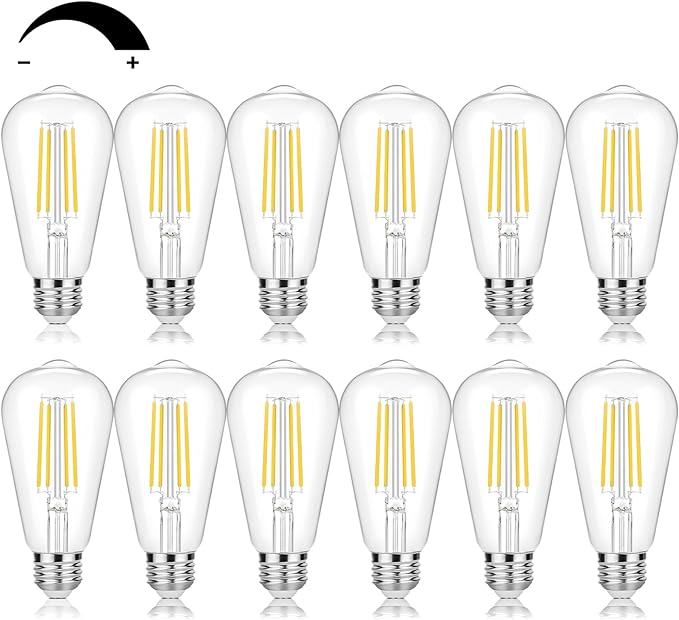 Vintage LED Edison Bulbs 60 Watt Equivalent Dimmable 7W ST58 LED Filament Light Bulbs Neutral White 4000K Antique Style Lighting High Brightness 800LM E26 Medium Base Clear Glass Home Office, 12 Pack