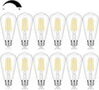 Vintage LED Edison Bulbs 60 Watt Equivalent Dimmable 7W ST58 LED Filament Light Bulbs Neutral White 4000K Antique Style Lighting High Brightness 800LM E26 Medium Base Clear Glass Home Office, 12 Pack