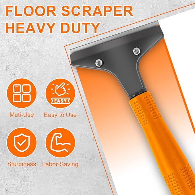 KeFanta Razor Blade Floor Scraper, 4" Wide Heavy Duty Scraper Tool with 45.7" Long Handle, 10PCS Extra Metal Blades, Paint Scrapers for Cleaning Wall Glass Tile Floor Paint Gum Glue Stains Linoleum