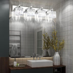Aipsun Bathroom Light Fixtures Crystal Modern Vanity Lighting Fixtures 4 Light Chrome Bathroom Vanity Light (Exclude Bulb)