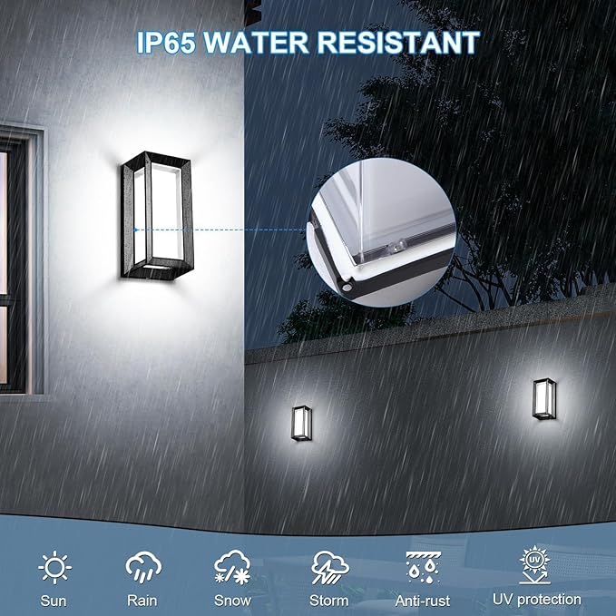 ledmo Porch Wall Light Outdoor Wall Sconce, Modern LED 1800LM 6000K Daylight Wall Light Fixture, 18W Aluminum Acrylic Shade Exterior Lighting for House, Patio, Backyard, Stairway, 6 Pack