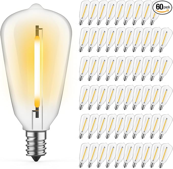 60 Pack ST38 LED Replacement String Light Bulbs, 1Watt Equvanlent to 7Watt Incandescant Bulb, Shatterproof E12 LED Bulb for Outdoor Patio Garden Vintage String Lights, 2700K Warm White