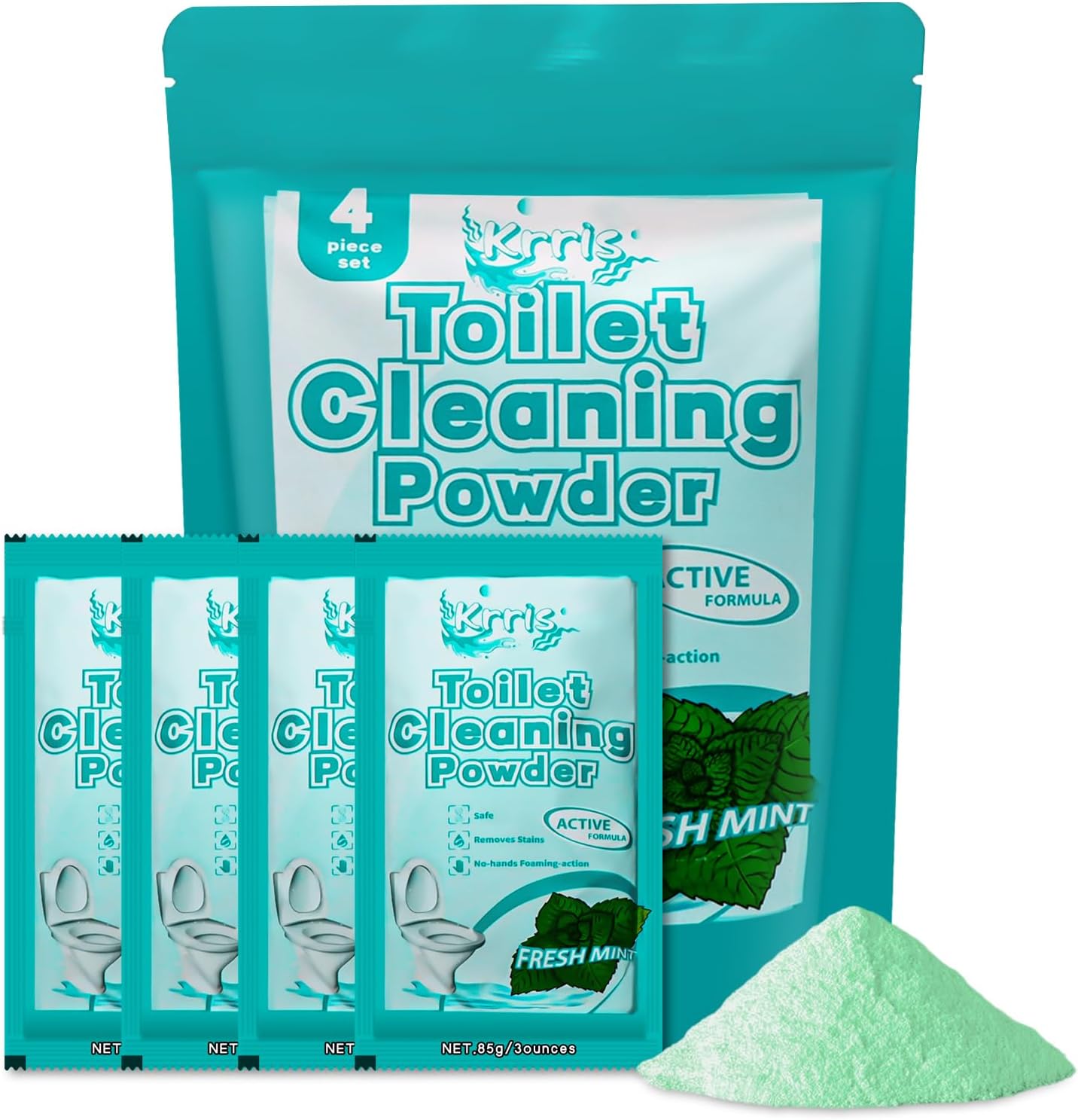 Toilet Bowl Cleaner Powder - Self-Activating Toilet Cleaner for Stubborn Stains & Limescale, Deep Cleaning Foam with Mint Fragrance, Safe Toilet Cleaning Supplies (4 Packs × 3 oz)