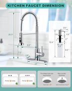 Chrome Kitchen Faucet with Soap Dispenser: Stainless Steel Kitchen Faucet with Pull Down Sprayer for Sink 2 or 4 Hole - 3 Modes Single Handle Kitchen Sink Faucets for Farmhouse RV Laundry Bar
