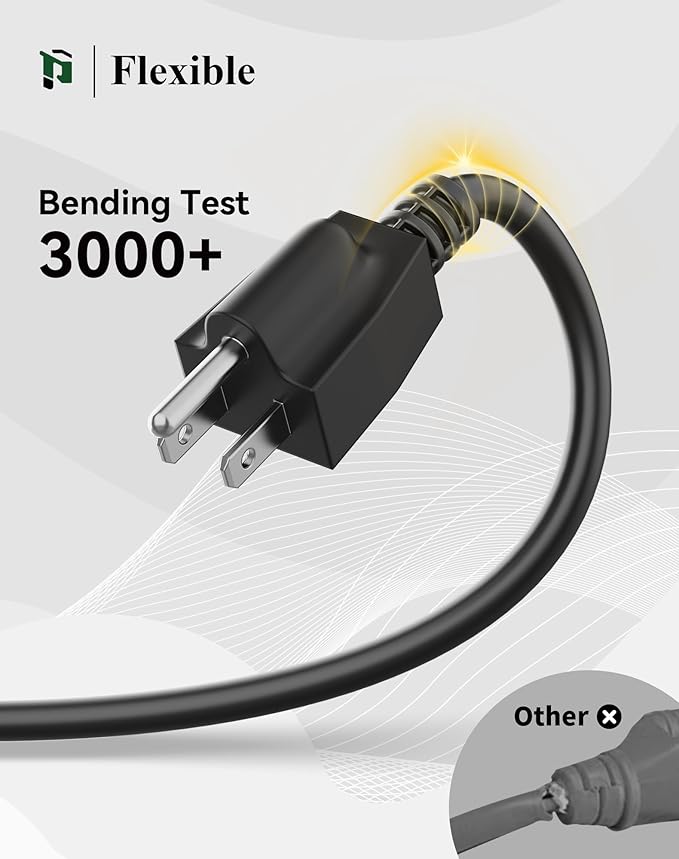 PLUGTUL 25FT Outdoor Extension Cord with Multiple Outlets, 14 Gauge, 3-Outlet, SJTW, 15A 14AWG 1875W SJTW, ETL Listed - Great for Garage, Garden and Home, Black