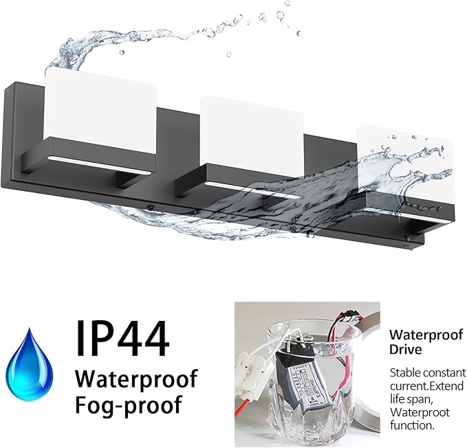 Tipace 3 Lights Black Dimmable LED Vanity Light for Bathroom Up and Down Black Modern Bathroom Wall Light Fixtures Over Mirror(White Light 6000K)